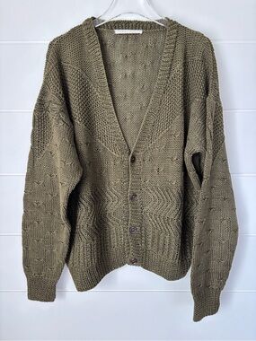 Perry Ellis Olive Green Chunky Knit Button Cardigan Size Large / Extra Large